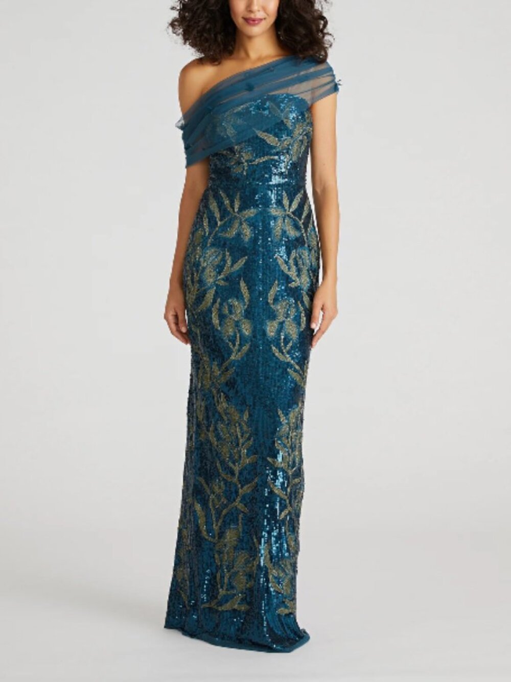 Theia Jude One Shoulder Beaded Gown
